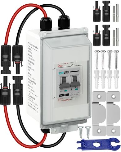 CNLONQ IP66 مفتاح فصل الطاقة الشمسية الكهروضوئية 40A 1000V DC مع كابل PV | صندوق قاطع دائرة التيار المستمر مع موصل التوصيل والتشغيل وخطاف التثبيت للأنظمة الكهروضوئية الخارجية والألواح الشمسية والمركبات الترفيهية والمنزل وخارج الشبكة in Kuwait