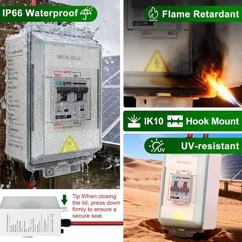 CNLONQ IP66 مفتاح فصل الطاقة الشمسية الكهروضوئية 40A 1000V DC مع كابل PV | صندوق قاطع دائرة التيار المستمر مع موصل التوصيل والتشغيل وخطاف التثبيت للأنظمة الكهروضوئية الخارجية والألواح الشمسية والمركبات الترفيهية والمنزل وخارج الشبكة in Kuwait