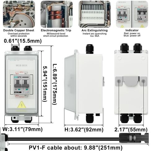 CNLONQ IP66 مفتاح فصل الطاقة الشمسية الكهروضوئية 40A 1000V DC مع كابل PV | صندوق قاطع دائرة التيار المستمر مع موصل التوصيل والتشغيل وخطاف التثبيت للأنظمة الكهروضوئية الخارجية والألواح الشمسية والمركبات الترفيهية والمنزل وخارج الشبكة in Kuwait