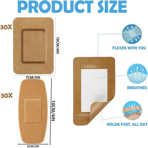 60pcs Extra Large Bandages Bulk Fabric Big Bandaids 2 Sizes 3x4 & 2x4 Inch Flexible Breathable Large Bandages for Wounds Skin Care in Kuwait