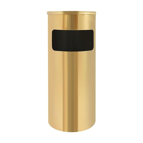 Gold Floor Standing Trash Can with Ashtray, 3.3Gal Outdoor Waste Bin | Outdoor Trash Can, outdoor ashtray for yards, terraces, gardens, offices, 201 Stainless Steel, Iron, 9.8 L*9.8 W*24in H in Kuwait