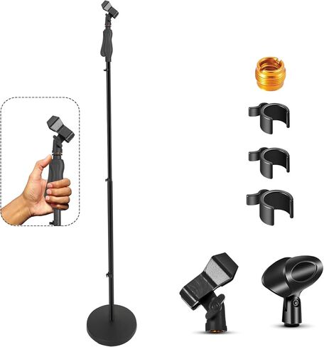 5 Core Microphone Stand Floor Universal Mic Mount Holder Adjustable 57" w Stable Round Base Quick Setting Secure Lock Portable for On Stage and Studio Use Black in Kuwait