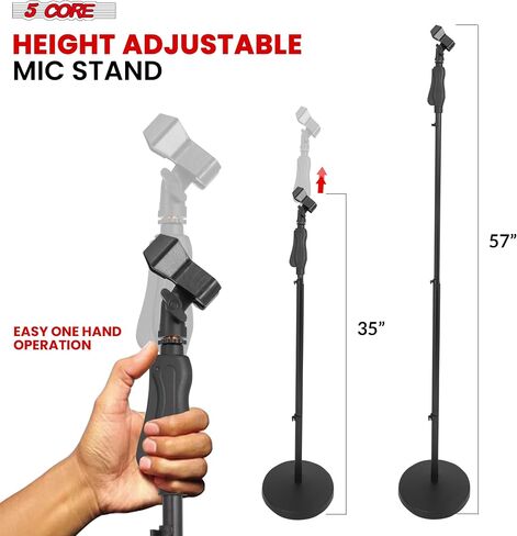 5 Core Microphone Stand Floor Universal Mic Mount Holder Adjustable 57" w Stable Round Base Quick Setting Secure Lock Portable for On Stage and Studio Use Black in Kuwait