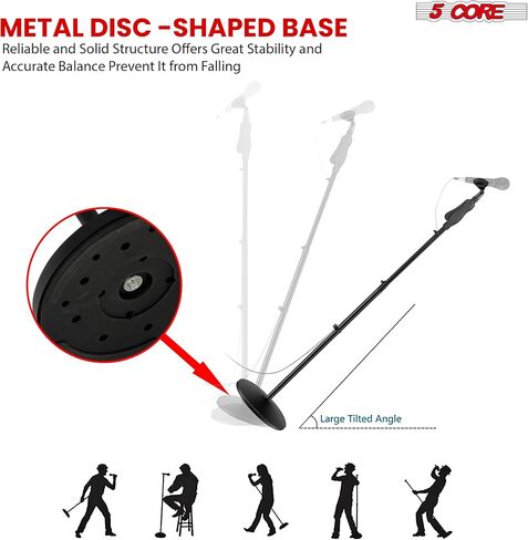 5 Core Microphone Stand Floor Universal Mic Mount Holder Adjustable 57" w Stable Round Base Quick Setting Secure Lock Portable for On Stage and Studio Use Black in Kuwait