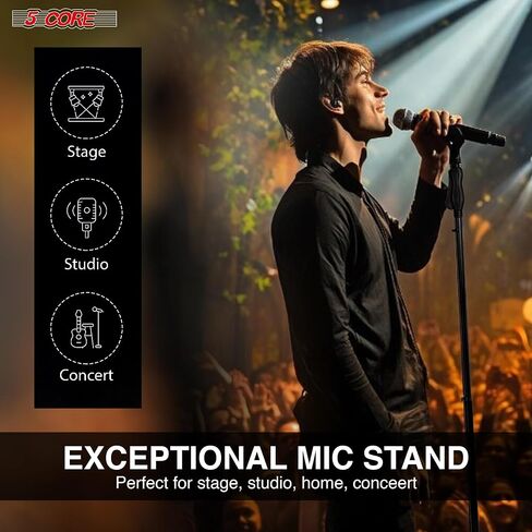 5 Core Microphone Stand Floor Universal Mic Mount Holder Adjustable 57" w Stable Round Base Quick Setting Secure Lock Portable for On Stage and Studio Use Black in Kuwait