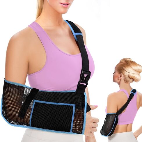 VISKONDA Mesh Arm Sling Shoulder Immobilizer,Breathable&Adjustable Support Brace for Rotator Cuff Injury,Reversible Left Right Arm,Elbow Wrist Clavicle Fracture Sprain Recovery for Men Women(Black,Medium) in Kuwait