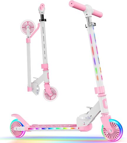 2 Wheel Scooter for Kids 3-12, Light Up Wheels & LED Stem Kick Scooter, Height Adjustable & Foldable Design, Lightweight Sport Scooter for Girls Boys with Kickstand in Kuwait