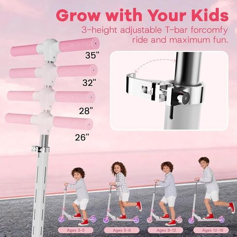 2 Wheel Scooter for Kids 3-12, Light Up Wheels & LED Stem Kick Scooter, Height Adjustable & Foldable Design, Lightweight Sport Scooter for Girls Boys with Kickstand in Kuwait