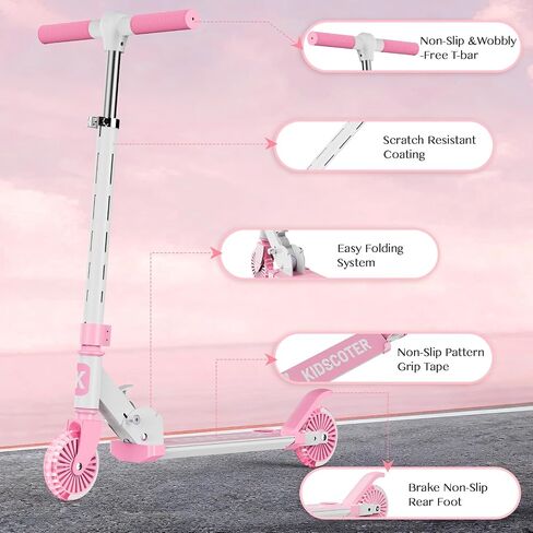 2 Wheel Scooter for Kids 3-12, Light Up Wheels & LED Stem Kick Scooter, Height Adjustable & Foldable Design, Lightweight Sport Scooter for Girls Boys with Kickstand in Kuwait