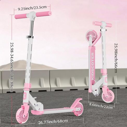 2 Wheel Scooter for Kids 3-12, Light Up Wheels & LED Stem Kick Scooter, Height Adjustable & Foldable Design, Lightweight Sport Scooter for Girls Boys with Kickstand in Kuwait