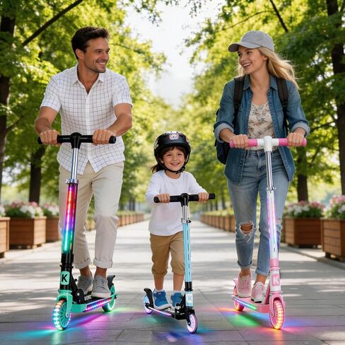 2 Wheel Scooter for Kids 3-12, Light Up Wheels & LED Stem Kick Scooter, Height Adjustable & Foldable Design, Lightweight Sport Scooter for Girls Boys with Kickstand in Kuwait