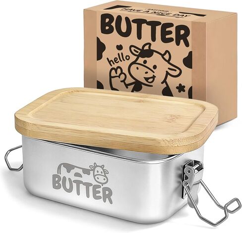 Stainless Steel Butter Dish with Lid, Airtight Cow Butter Keeper for Refrigerator & Countertop, Kitchen, Camping & Travel,Fits East & West Coast Butter (Medium) in Kuwait