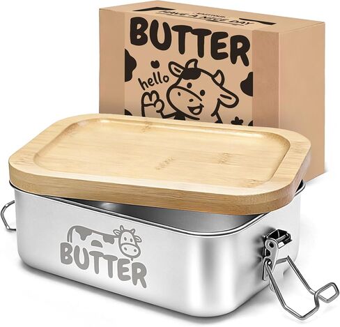 Stainless Steel Butter Dish with Lid, Airtight Cow Butter Keeper for Refrigerator & Countertop, Kitchen, Camping & Travel,Fits East & West Coast Butter (Medium) in Kuwait