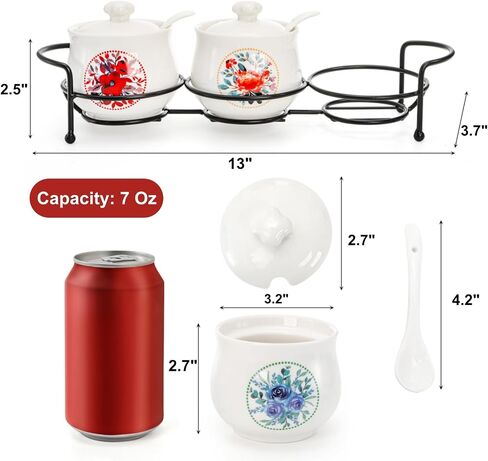 3 Pcs Ceramic Condiment Jars, 7 Oz Small Sugar Bowls with Lids Spoons and Shelf, Round Spice Container Pot Set for Salt Pepper, Empty Seasoning Box for Kitchen Restaurant Home, White in Kuwait