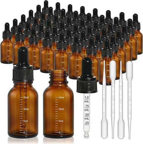 48 Pack 0.5oz Dark Amber Dropper Bottles with Measurement, 15ml Leakproof Tincture Bottles with Eye Dropper for Essential Oils, Perfume, Hair Oil, Liquids in Kuwait
