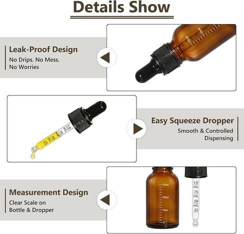 48 Pack 0.5oz Dark Amber Dropper Bottles with Measurement, 15ml Leakproof Tincture Bottles with Eye Dropper for Essential Oils, Perfume, Hair Oil, Liquids in Kuwait