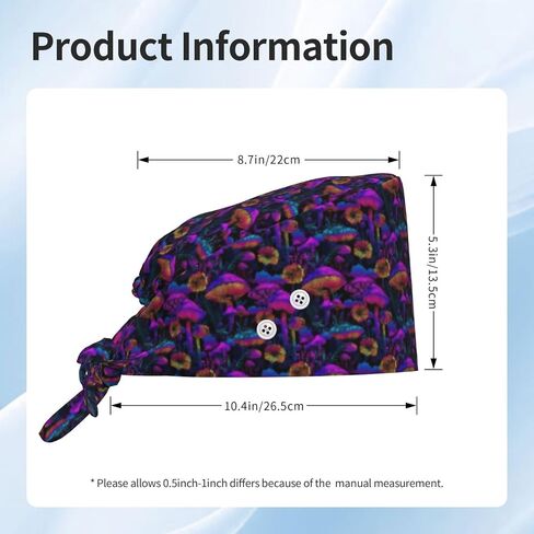 Dreamy Magic Mushrooms Print Scrub Caps Women Men, Adjustable Nurse Cap Surgical Caps Scrub Hats for Women Men, Working Cap with Buttons for Hanging Face Masks Black in Kuwait
