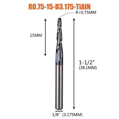 R0.75 * D3.175 * 15 * 38.1L * 2F كربيد صلب كربيد مطلي تفتق الكرة الأنف نهاية المطاحن تفتق ومخروط بت الخشب 2 قطعة in Kuwait