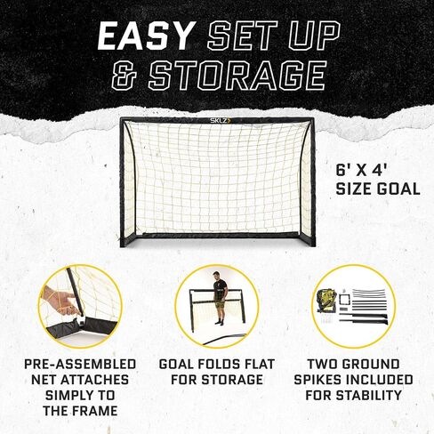 هدف مهاجم الشباب من SKLZ - هدف كرة القدم 6x4 للأطفال، قابل للطي والمحمول، مقاوم للطقس، شبكة مجمعة مسبقًا، إعداد سريع، هدف كرة القدم في الفناء الخلفي لممارسة الرماية وتنمية المهارات in Kuwait