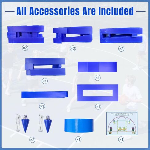 Upgrade Basketball Court Marking Kit,Reusable Waterproof Basketball Court Stencil Kit for Driveway,Concrete and Outdoor Play Areas,Sun-Resistant NOT Paper Board,Durable,Reusable in Kuwait