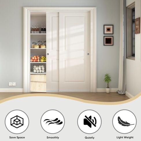 JUBEST 48x80 في باب خزانة منزلق، لوح باب مربع مرتفع مكون من لوحتين باللون الأبيض مع مجموعات الأجهزة ولفافة مطابقة، مثقوبة مسبقًا وقابلة للطلاء، موفرة للمساحة لغسيل غرفة النوم in Kuwait