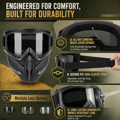 Detachable Full Face Goggle Mask, Outdoor Protection Anti-Fog UV-Resistant Full Face Dust Mask for Riding, Grass Cutting and Welding (Transparent) in Kuwait