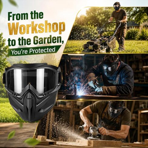 Detachable Full Face Goggle Mask, Outdoor Protection Anti-Fog UV-Resistant Full Face Dust Mask for Riding, Grass Cutting and Welding (Transparent) in Kuwait