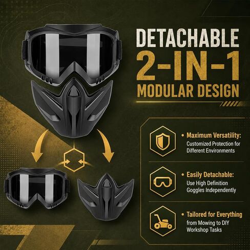 Detachable Full Face Goggle Mask, Outdoor Protection Anti-Fog UV-Resistant Full Face Dust Mask for Riding, Grass Cutting and Welding (Transparent) in Kuwait