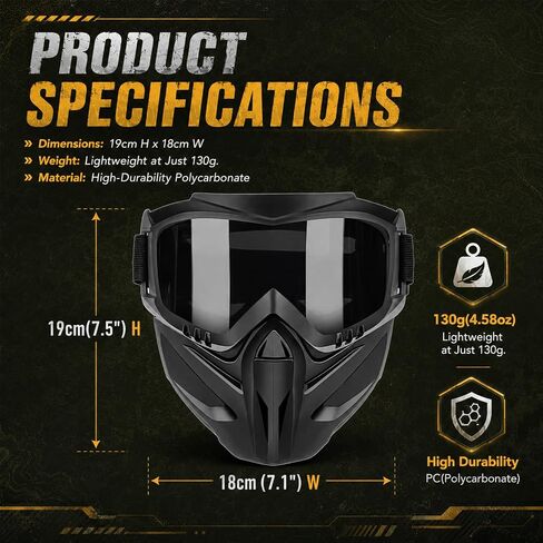 Detachable Full Face Goggle Mask, Outdoor Protection Anti-Fog UV-Resistant Full Face Dust Mask for Riding, Grass Cutting and Welding (Transparent) in Kuwait