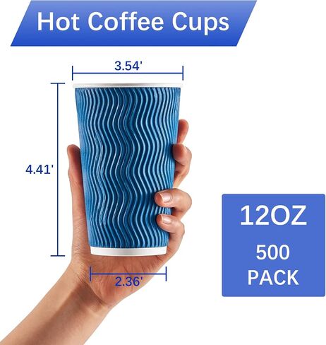 Lamosi 500-Count 12 oz Insulated Paper Coffee Cups Bulk, Disposable Corrugated Cups 12oz, Kraft Ripple Wall Design for Hot Beverage or Cold Drink Office Home Party Travel Cafe (Navy) in Kuwait