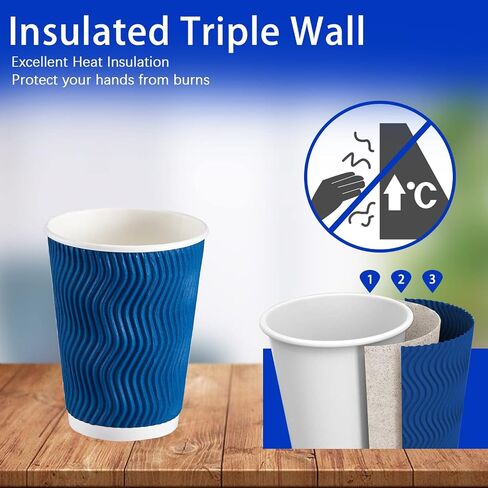 Lamosi 500-Count 12 oz Insulated Paper Coffee Cups Bulk, Disposable Corrugated Cups 12oz, Kraft Ripple Wall Design for Hot Beverage or Cold Drink Office Home Party Travel Cafe (Navy) in Kuwait