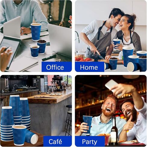 Lamosi 500-Count 12 oz Insulated Paper Coffee Cups Bulk, Disposable Corrugated Cups 12oz, Kraft Ripple Wall Design for Hot Beverage or Cold Drink Office Home Party Travel Cafe (Navy) in Kuwait