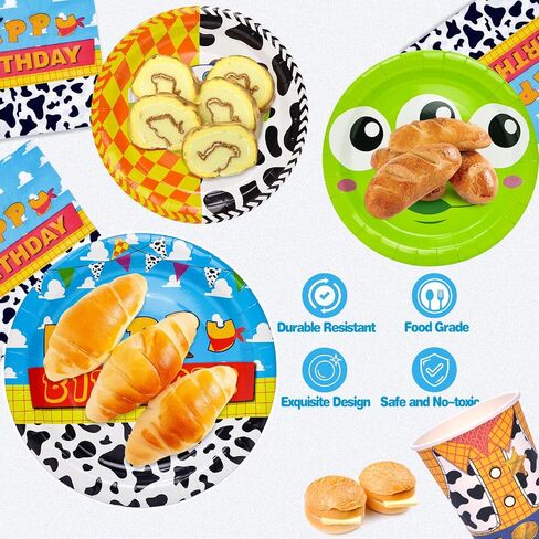 Birthday Decorations Party Supplies, Toy Theme Birthday Party Favors 97 Pcs Including Disposable Dinnerware Set Tablecloth Paper Plates Cups Napkin, Serves 24 Guest in Kuwait