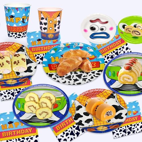 Birthday Decorations Party Supplies, Toy Theme Birthday Party Favors 97 Pcs Including Disposable Dinnerware Set Tablecloth Paper Plates Cups Napkin, Serves 24 Guest in Kuwait
