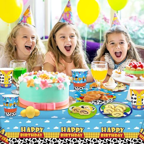 Birthday Decorations Party Supplies, Toy Theme Birthday Party Favors 97 Pcs Including Disposable Dinnerware Set Tablecloth Paper Plates Cups Napkin, Serves 24 Guest in Kuwait