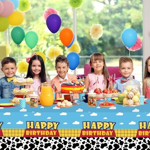 Birthday Decorations Party Supplies, Toy Theme Birthday Party Favors 97 Pcs Including Disposable Dinnerware Set Tablecloth Paper Plates Cups Napkin, Serves 24 Guest in Kuwait