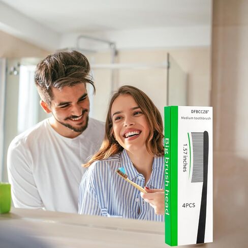 فرشاة أسنان كبيرة الرأس متوسطة الحجم، فرشاة أسنان طويلة الرأس للكبار، تنظيف البقع، تبييض الأسنان، مجموعة من 4 قطع. in Kuwait