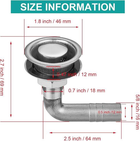 316 Stainless Steel 90-Degree Boat Fuel Tank Vent, Fits 5/8 Inch Hose, Marine Gas Vent with Gasket, Lock Nut, and Protective Cap in Kuwait
