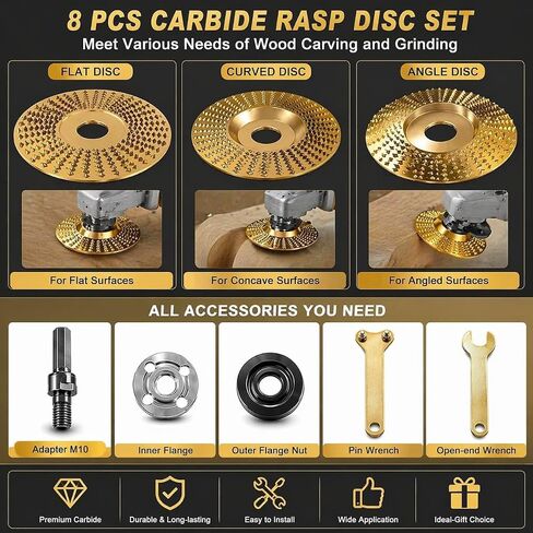 8-Piece Tungsten Carbide Wheel Set, Angle Grinder Polishing Pad & Grinding Discs, Heavy Duty Wood Carving Disc for Grinding, Shaping, Sanding, Abrasive Wheels for Woodworking in Kuwait