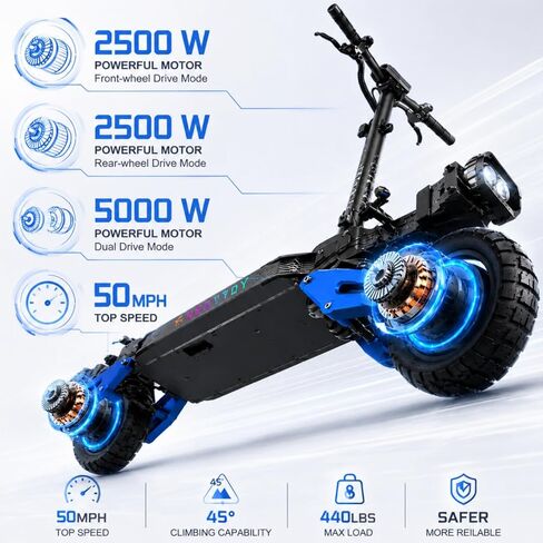 RD2 5000W Electric Scooter for Adults, Dual Motor, Up to 50 MPH | 60V 25Ah Battery, 55 Mile Max Range, Dual Suspension, Hydraulic Brakes, NFC Unlocking & APP Control in Kuwait