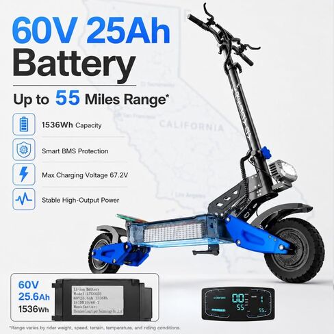 RD2 5000W Electric Scooter for Adults, Dual Motor, Up to 50 MPH | 60V 25Ah Battery, 55 Mile Max Range, Dual Suspension, Hydraulic Brakes, NFC Unlocking & APP Control in Kuwait