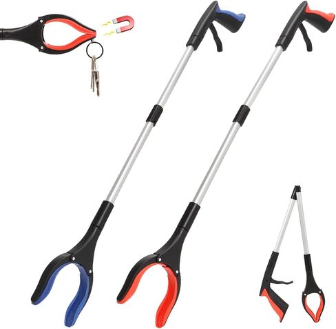 2 Pack Grabber Reacher Tool, 31" Foldable Pickup Tool for Seniors | Grippers with 90° Rotating Head & Magnet - Portable Reacher Grabber for Trash Picking, Mobility Aid, Trash Picker in Saudi Arabia