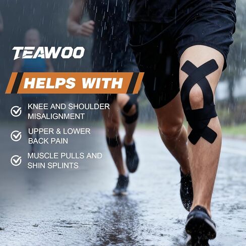 (2 بوصة × 131 قدم) شريط TEAWO لعلم الحركة، شريط رياضي مضاد للماء وخالي من اللاتكس، دعم العضلات والمفاصل للرياضيين، قطع مجاني مع مقص متخصص إضافي (أسود) in Kuwait