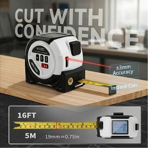 Cyber Measure Pro 3-in-1 Digital Tape Measure with Laser Measurement, Belt Clip & Screwdriver, Battery Powered (2X AAA) – Precision Measuring Tool for Home & Professional Use in Kuwait