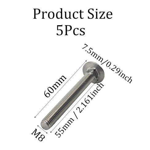 5 قطع من مسامير النقل M8x60mm، 304 من الفولاذ المقاوم للصدأ برقبة مربعة الشكل، ومسامير مترية مترابطة بالكامل، ومسامير مقاومة للصدأ للخشب، والأثاث، والبناء، والمشروعات اليدوية in Kuwait