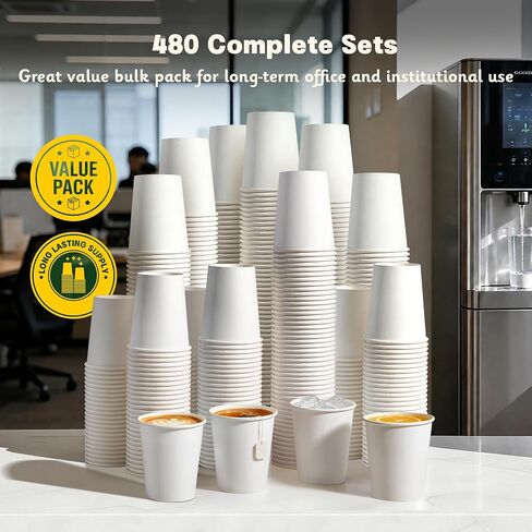480 Pack 8 oz White Paper Cups, Disposable Coffee Cups for Hot & Cold Drinks, Food-Grade Water Cups Bulk, Paper Cups for Office, School & Breakroom Use in Kuwait