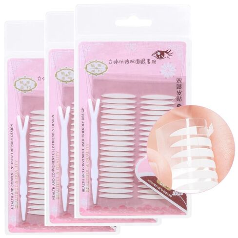 3 Packs Ultra Invisible Two-Sided Sticky Double Eyelid Tapes Stickers, Medical-use Adhesive Fiber, Eyelid Without Surgery Perfect for Heavy Saggy, Hooded, Droopy, Uneven, Mono-eyelids in Kuwait