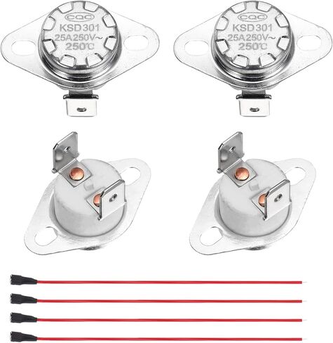 uxcell 2 Pcs KSD301 Thermostat 250°C/482°F 25A Normally Closed N.C Adjust Snap Disc Temperature Switch with Terminal Wire for Microwaves,Oven,Coffee Maker,Ceramic Material in Kuwait