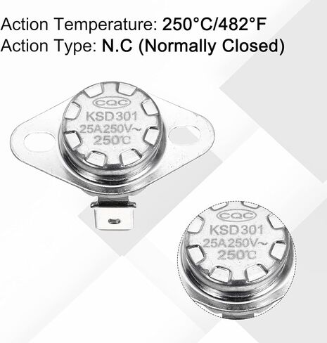 uxcell 2 Pcs KSD301 Thermostat 250°C/482°F 25A Normally Closed N.C Adjust Snap Disc Temperature Switch with Terminal Wire for Microwaves,Oven,Coffee Maker,Ceramic Material in Kuwait