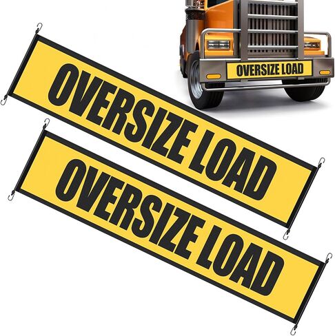 Oversize Load Signs for Trucks, 2 Pack 18" x 84" Oversized Loaded Banner Warning Products with Metal Hooks and Stretch Cord Mesh Flags for Escort Vehicles Cars Trucks in Kuwait